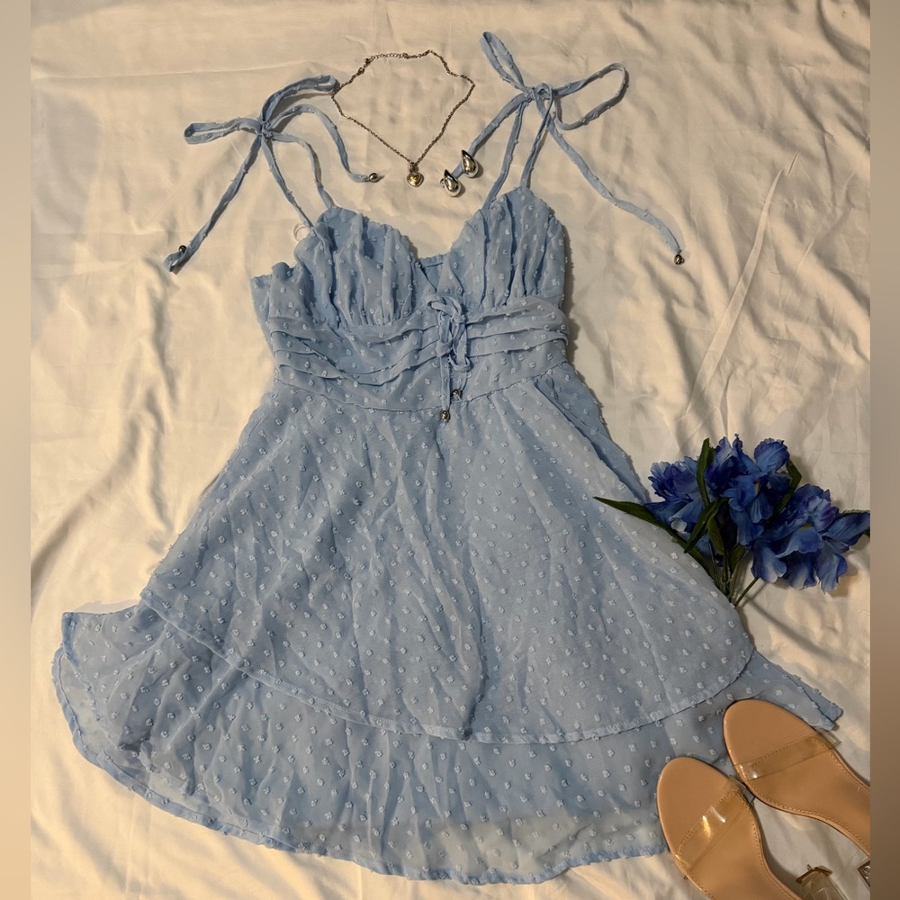 SHEIN Light Blue Tie Shoulder Womens Dress